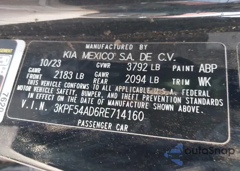 2024 Kia Forte Gt-Line z USA, uszkodzony, nr VIN 3KPF54AD6RE714160